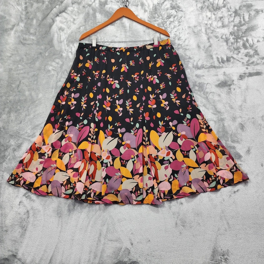 Vintage Jaclyn Smith Skirt Womens L Multicolor Floral‎ A-Line Midi Lined Pull On